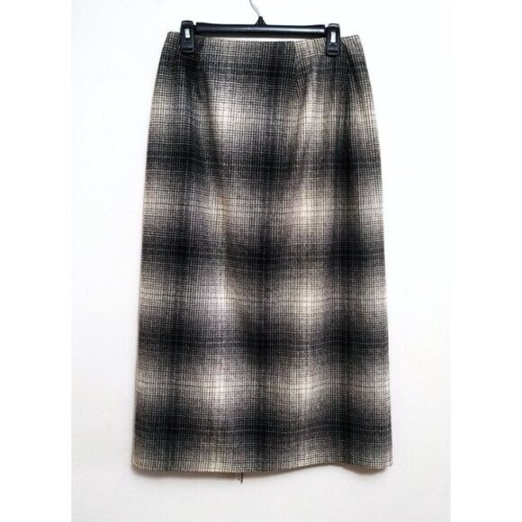 Daniel Hechter Long Skirt Size 10 Dark Academia Vintage Black Beige Plaid - Picture 2 of 6